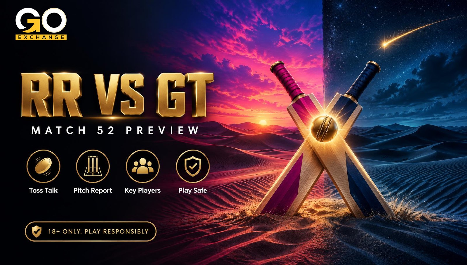 RR vs GT, IPL 2026 match 52, on Goexch (not Dream11)